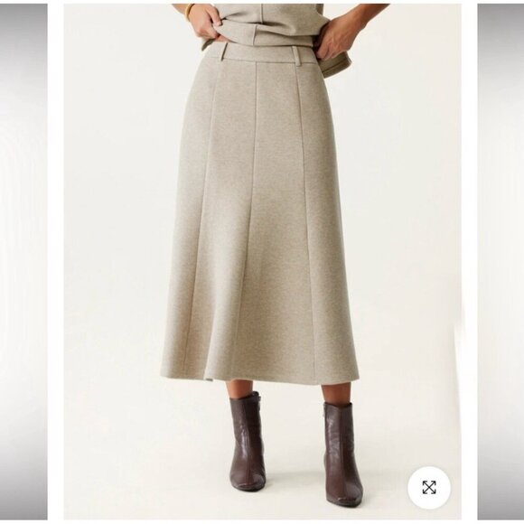 OGL Dresses & Skirts - NWT OGL Wool Blend Flared Midi Maxi Skirt Size L Heathered Oatmeal Women’s